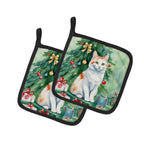 Turkish Van Cat By the Christmas Tree Pair of Pot Holders