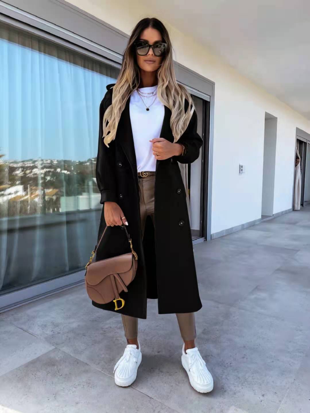 Women's Long-sleeved Double-breasted Nizi Coat