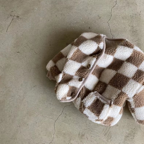 Children's Fleece-lined Plaid Chessboard Coat