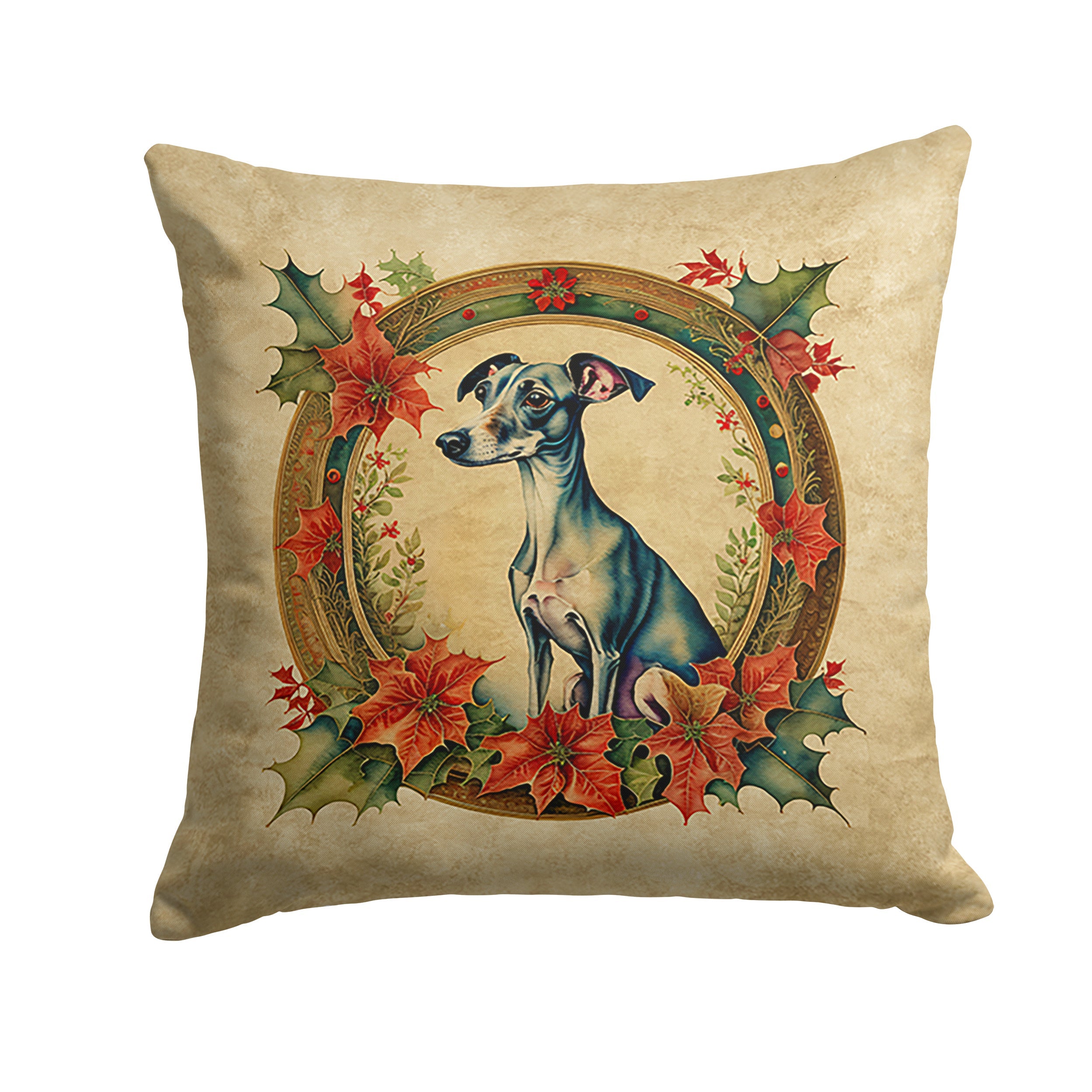 Italian Greyhound Christmas Flowers Throw Pillow