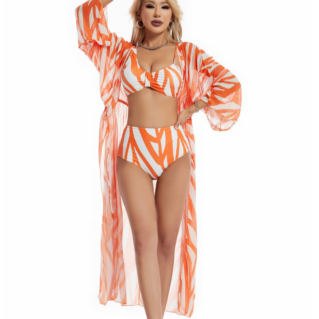 2023 Fashion Striped Print 3-Piece Swimwear Set