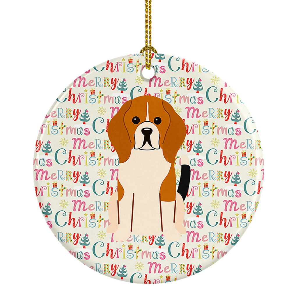 Merry Christmas Beagle Tricolor Ceramic Ornament