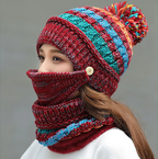 Winter Knitted Hat, Mask & Scarf Set | Embroidered Cap