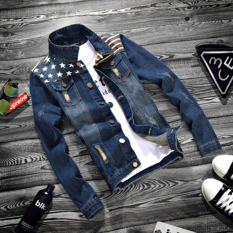 Men's Fashion Denim Jacket with Lapel Design