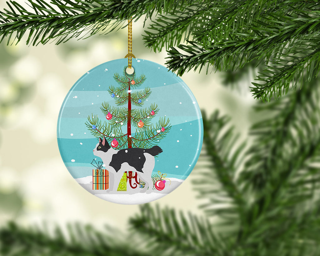 Japanese Bobtail Cat Christmas Ceramic Ornament