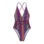 Bohemian Deep V Strap One-Piece Swimsuit for Women
