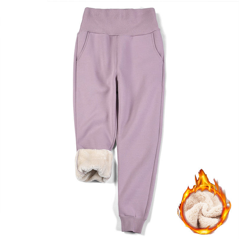 High Waist Fleece Trousers a Slim Look
