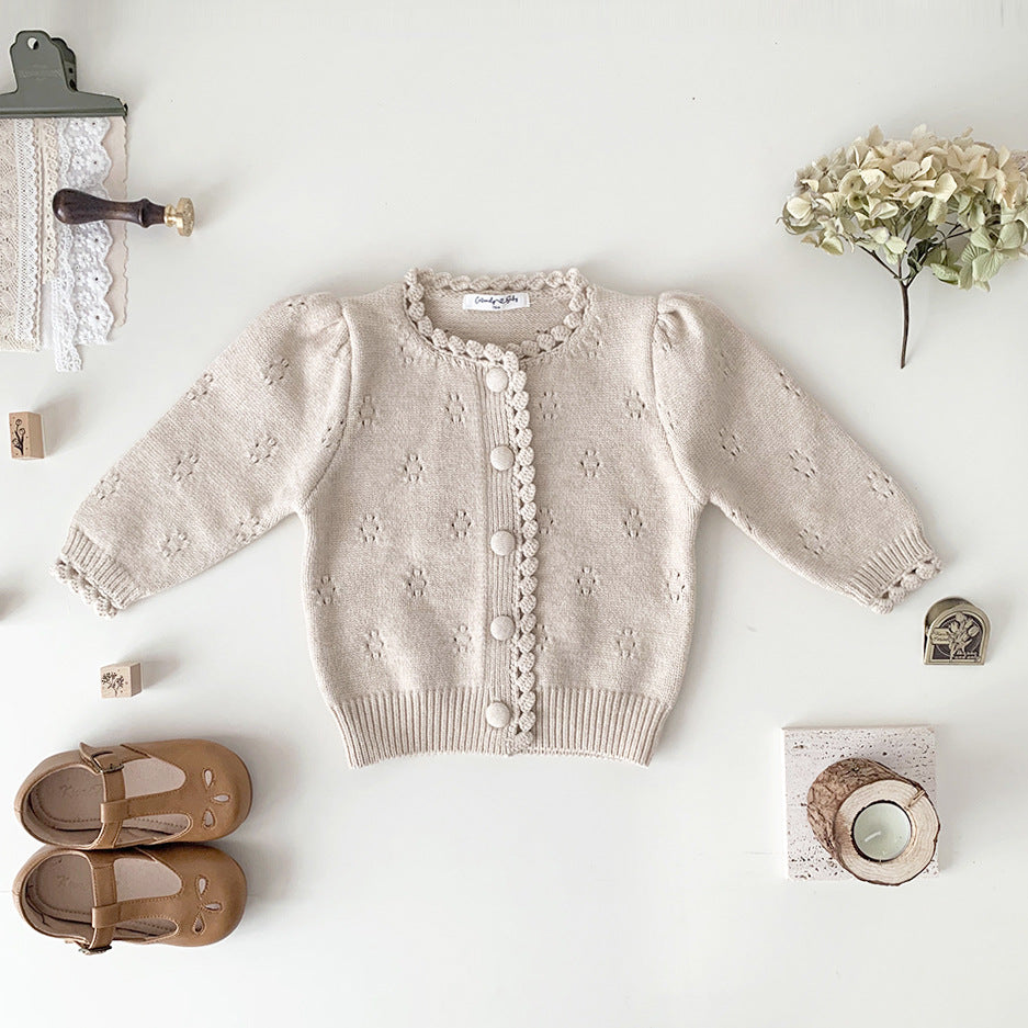 Thickened Hand Crocheted Round Neck Cardigan for Girls