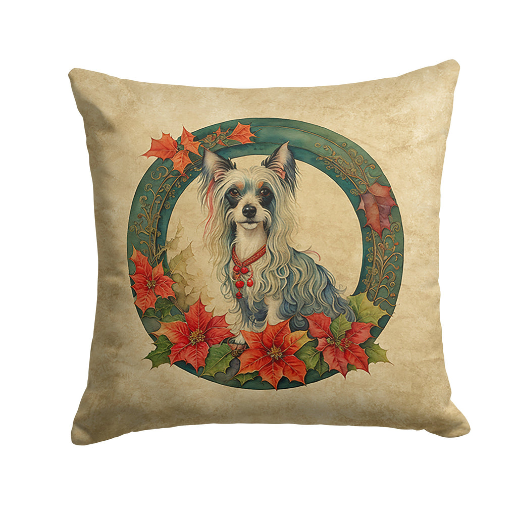 Chinese Crested Christmas Flowers Throw Pillow