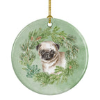 Pug Puppy Fawn Christmas Wreath Ceramic Ornament