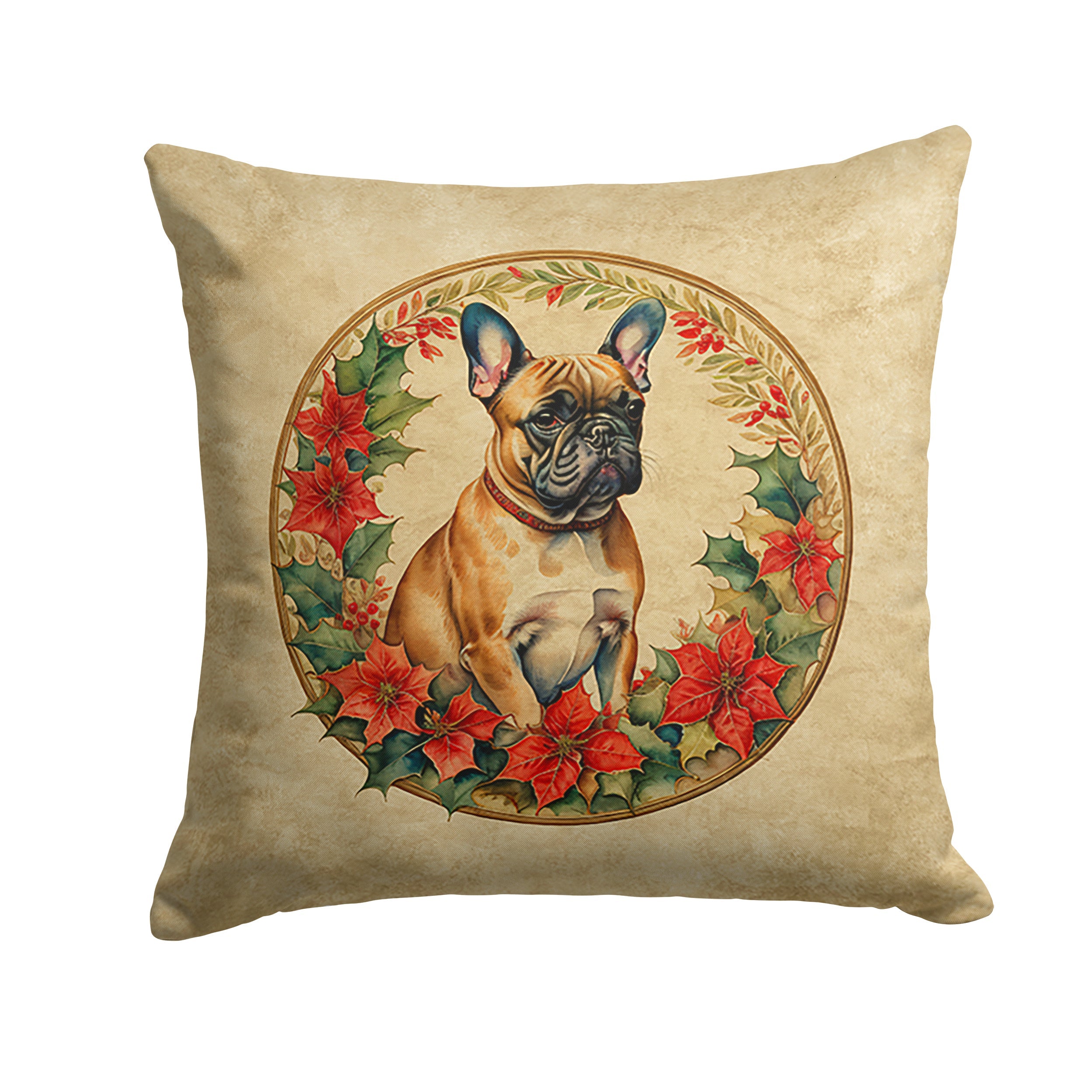 French Bulldog Christmas Flowers Throw Pillow