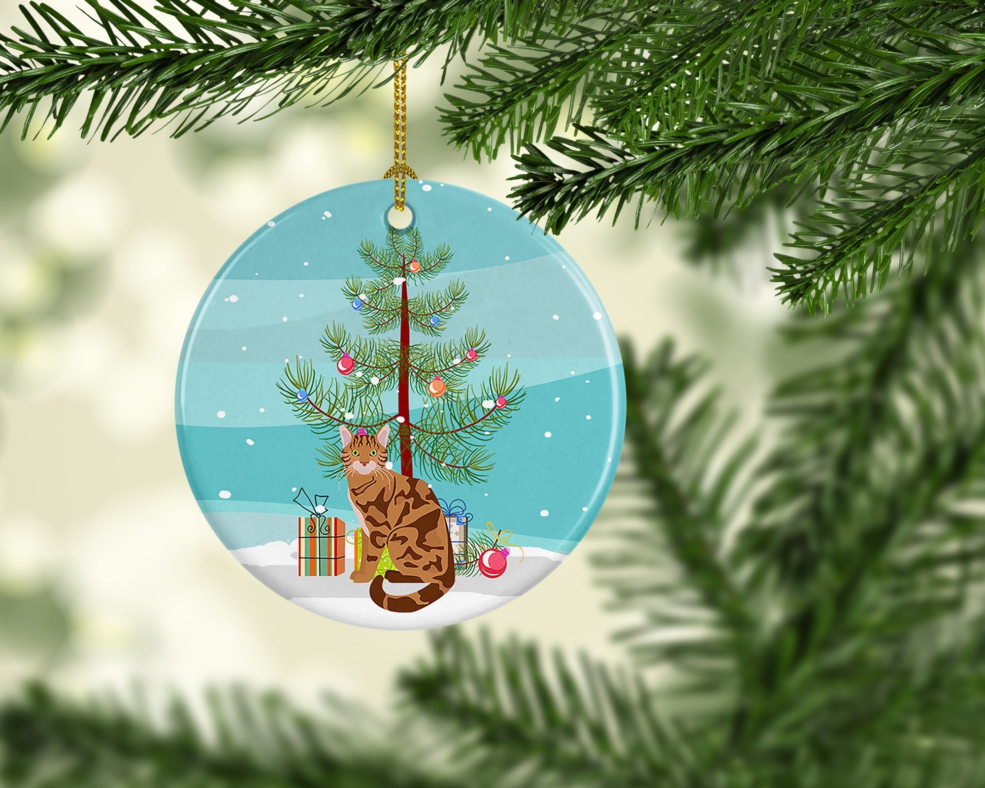 Bengal Cat Christmas Ceramic Ornament