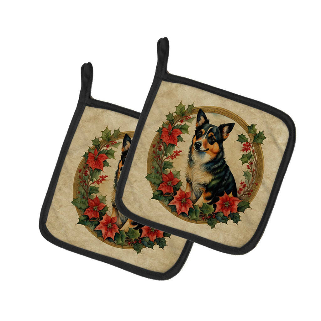Lancashire Heeler Christmas Flowers Pair of Pot Holders