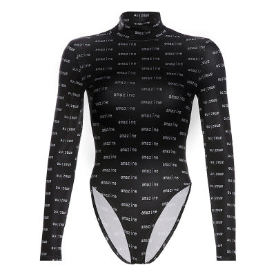 2019 Women's Letter Print Long Sleeve Bodysuit