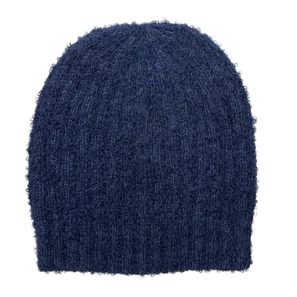 Navy Loop Knit Alpaca Beanie | Embroidered Cap