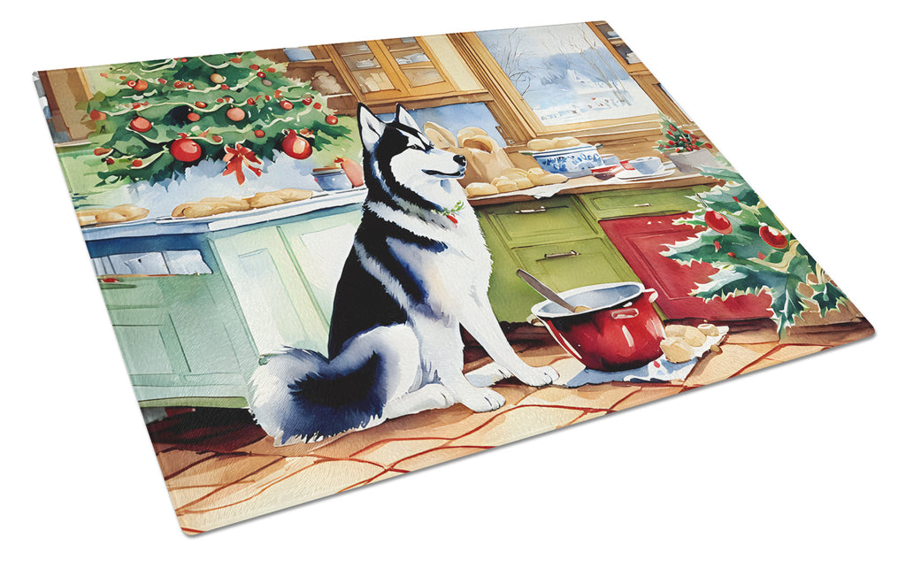 Siberian Husky Christmas Cookies Glass Cutting Board