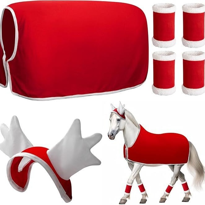 Christmas Horse Hat and Leg Warmer Set | Embroidered Cap