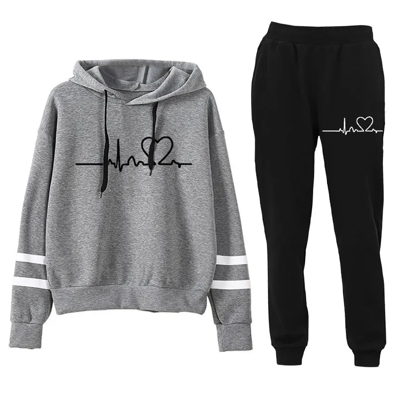 Cardiogram Love Printed Hooded Sweater Set