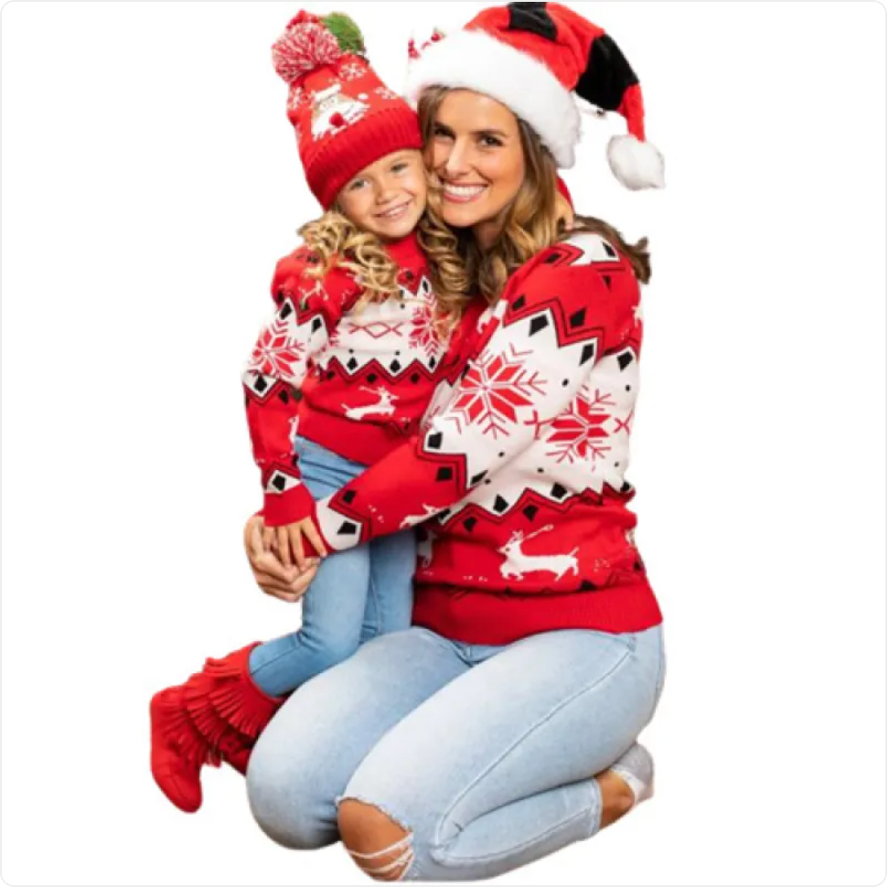 Fashionable Jacquard Parent-Child Sweater for Girls and Moms