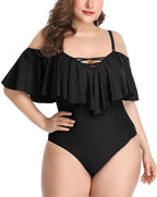 Off-Shoulder Ruffle Plus Size One-Piece Swimsuit