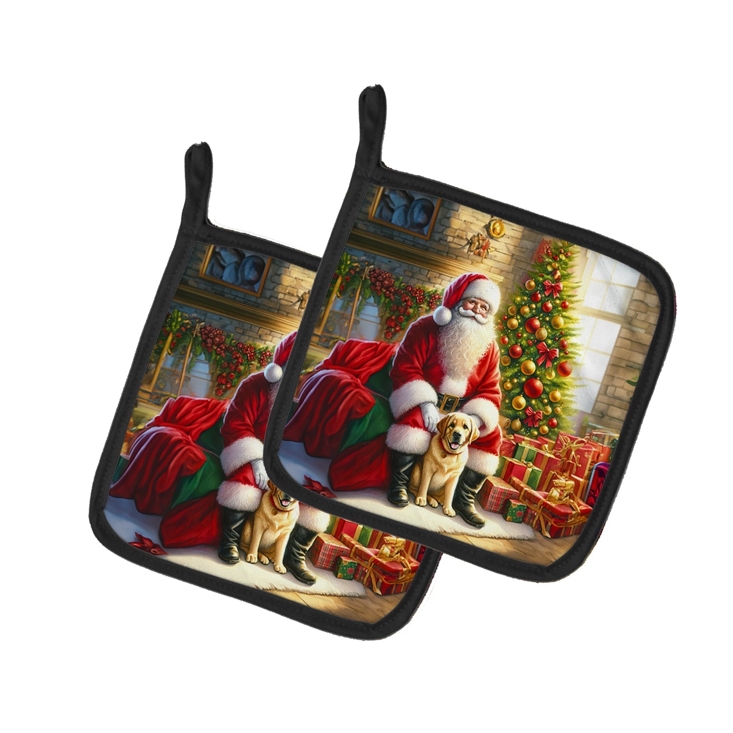 Labrador Retriever and Santa Claus Pair of Pot Holders