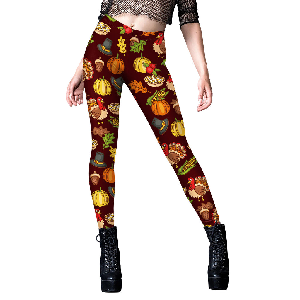 Christmas Turkey Pattern Women's Digital Print Leggings