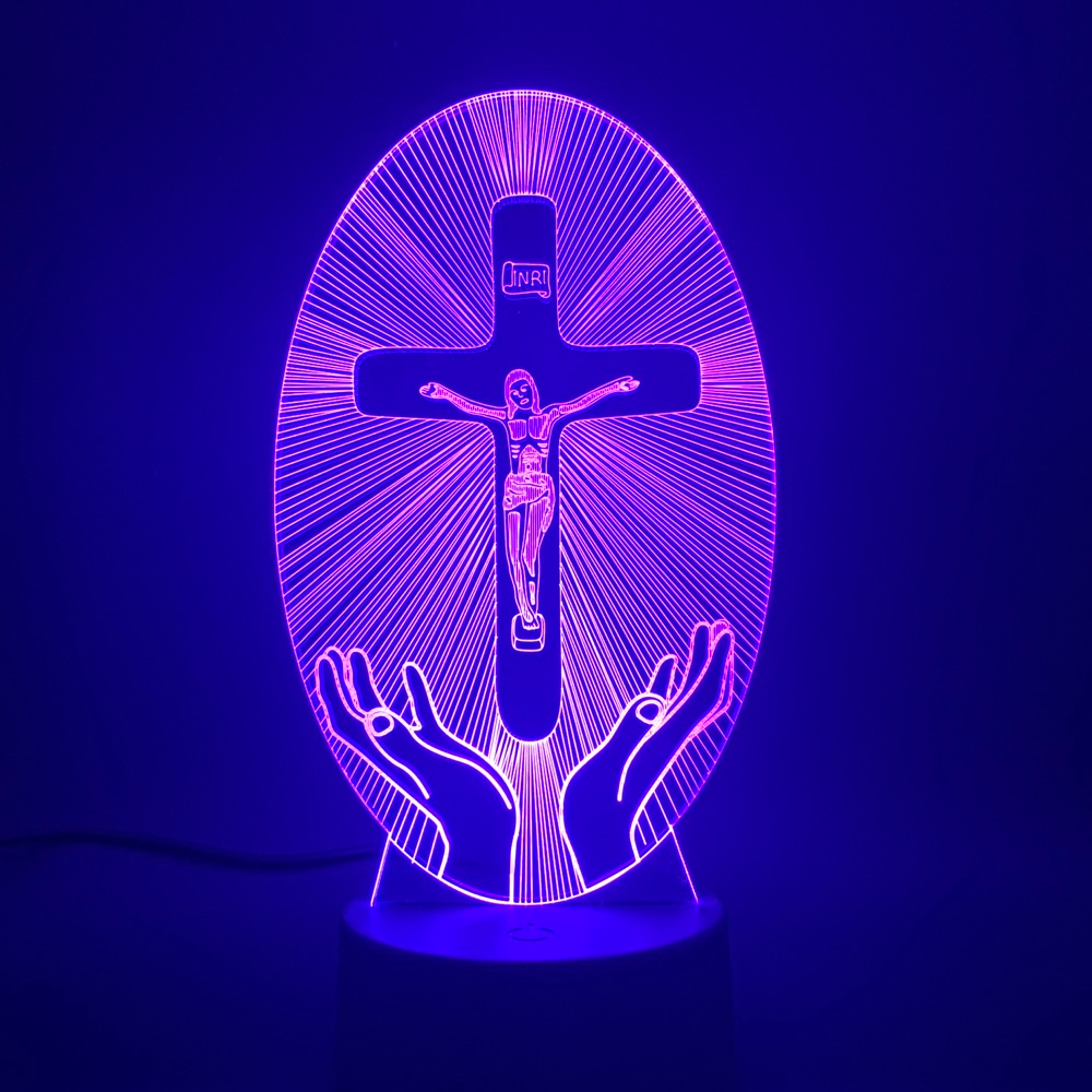 3D Acrylic Jesus Crucifix Night Light - Christian LED Decor
