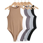 Sleeveless Layered Bodysuit Round Neck Fitted Top
