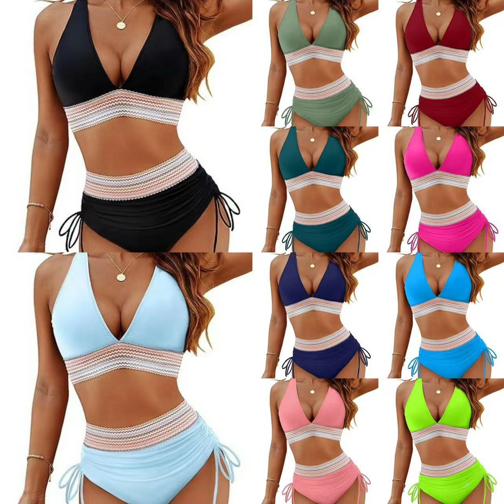 Navy Halter High-Waist Bikini Set
