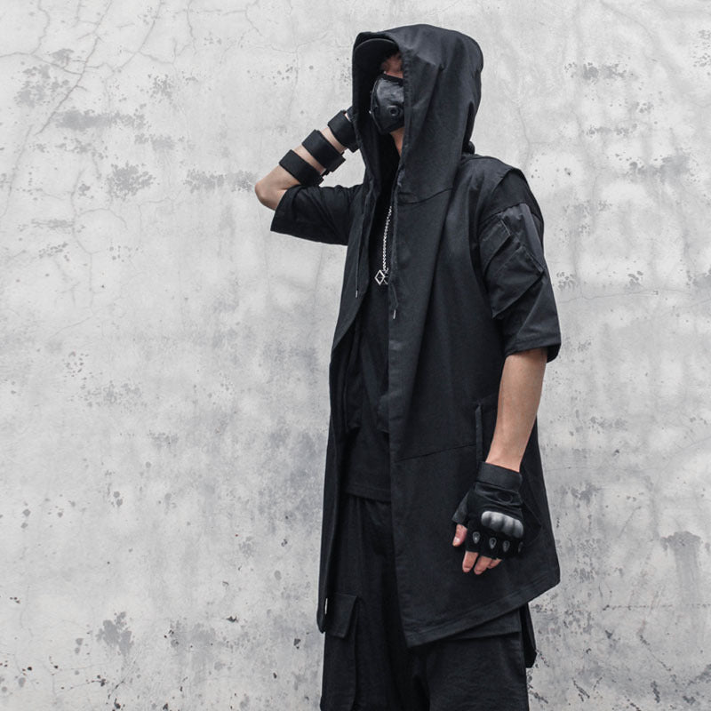 2023 Punk Hip Hop Hooded Trench Coat for Men