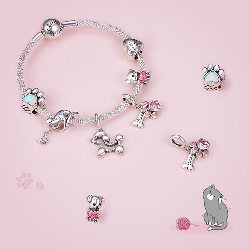 Silver Opal Paw Print Charm Bead