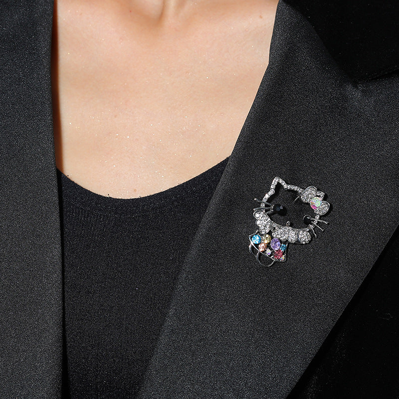 Rhinestone Cat Brooch Pin