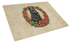 Belgian Sheepdog Christmas Flowers Glass Cutting Board