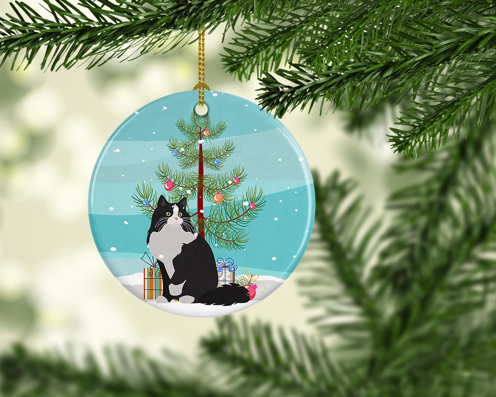 Ragamuffin Cat Christmas Ceramic Ornament