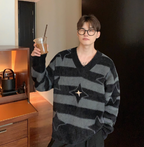 Niche Striped V-neck Sweater for Men in Casual Style