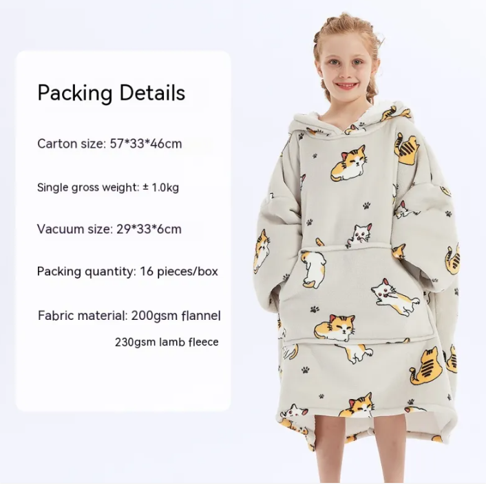 CozyHood™ Flannel Hooded Lazy Blanket – Plus-Size Cashmere Hoodie for Children | Streetwear