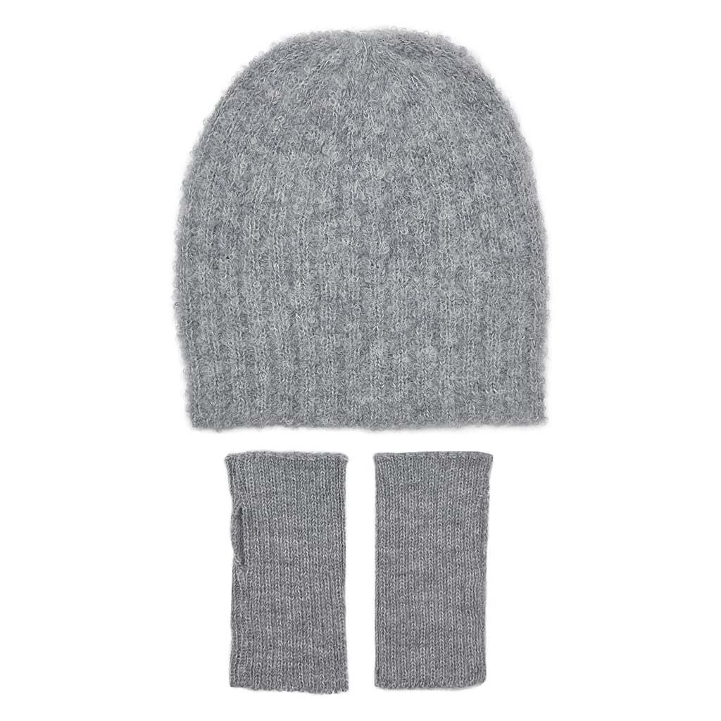 Gray Loop Knit Alpaca Beanie | Embroidered Cap