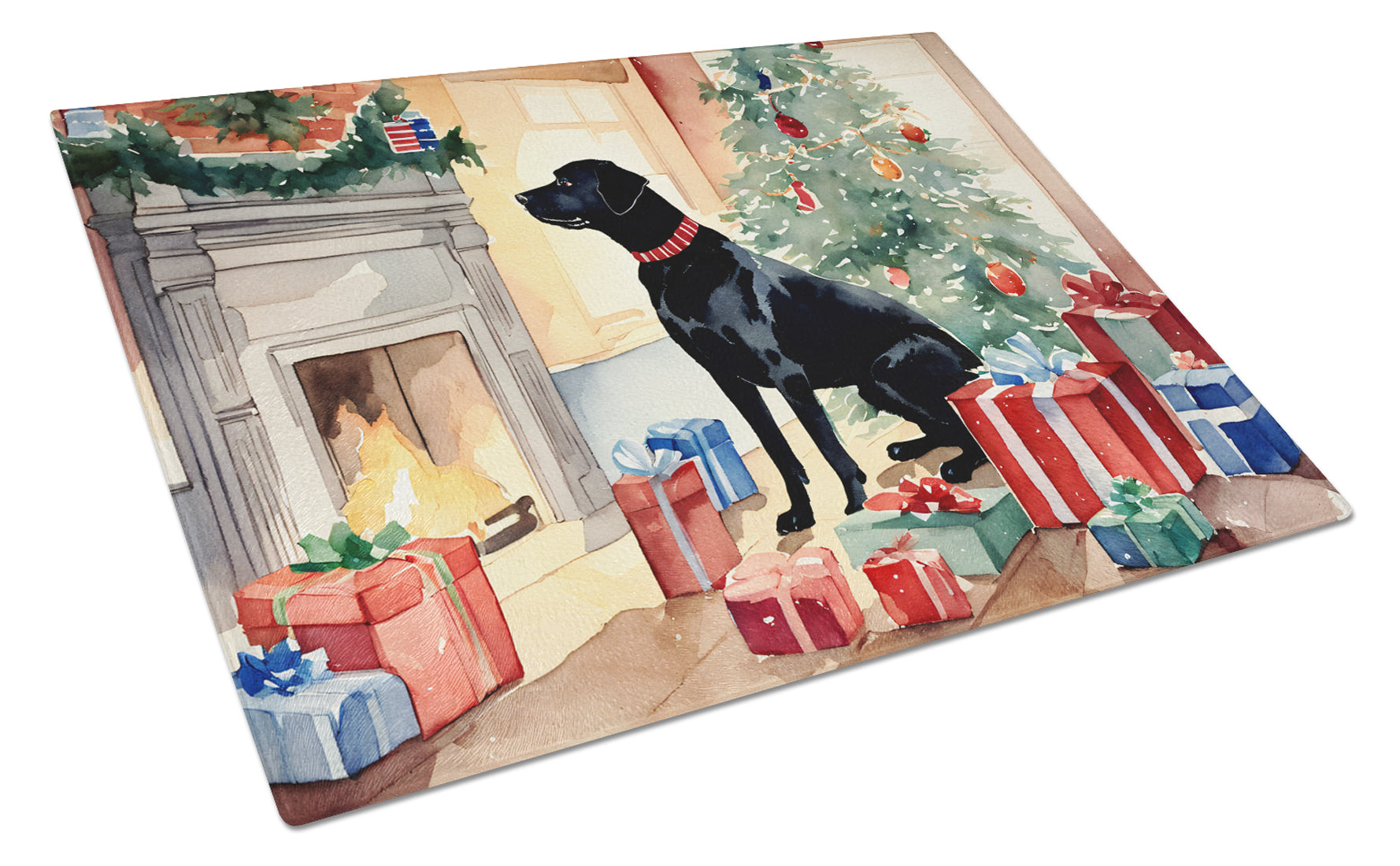 Labrador Retriever Cozy Christmas Glass Cutting Board