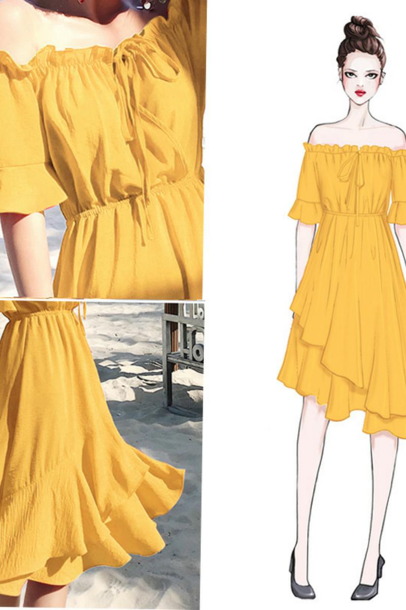 2020 New Short Sleeve Dress with Off-Shoulder Design