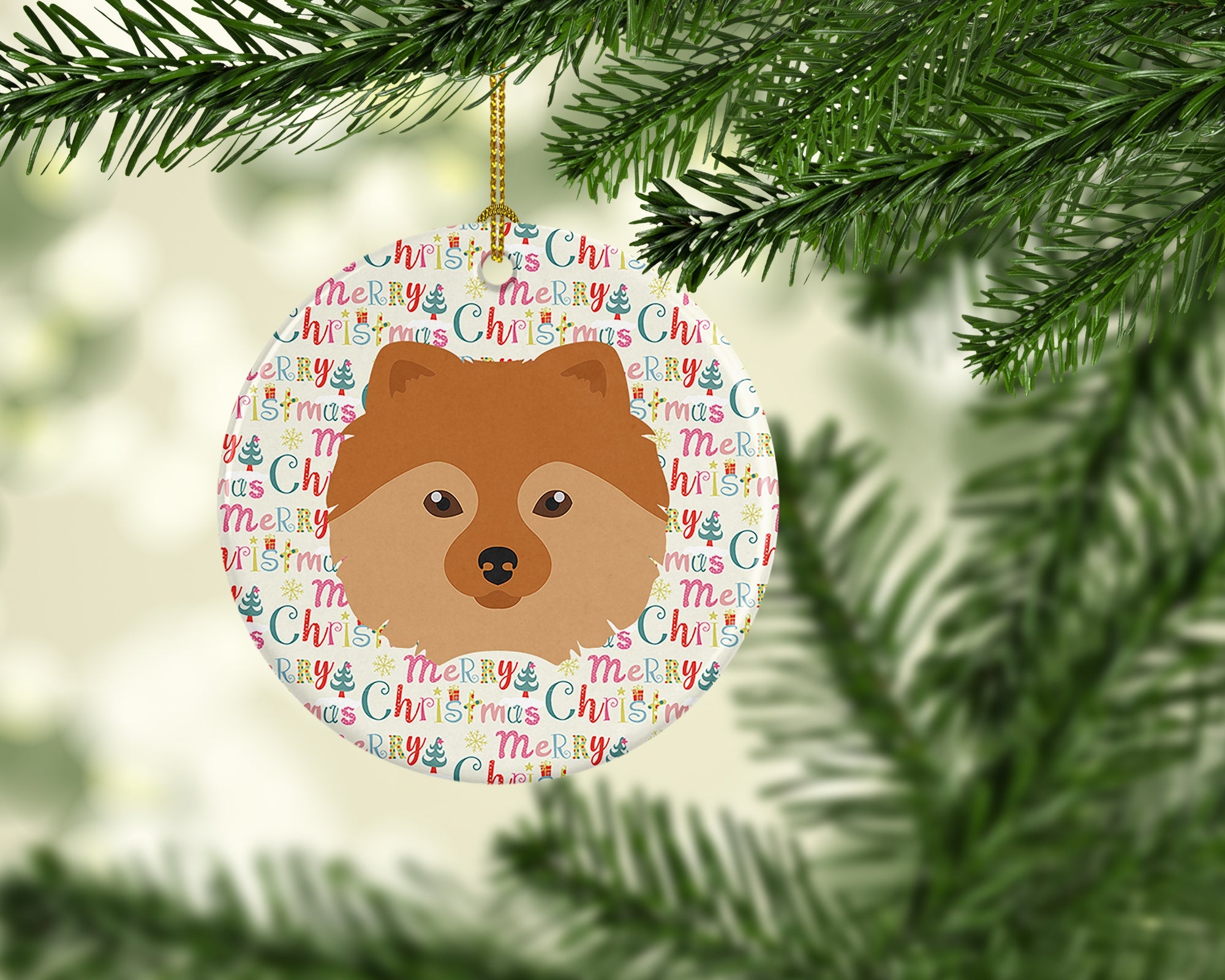 German Spitz Merry Christmas Ceramic Ornament