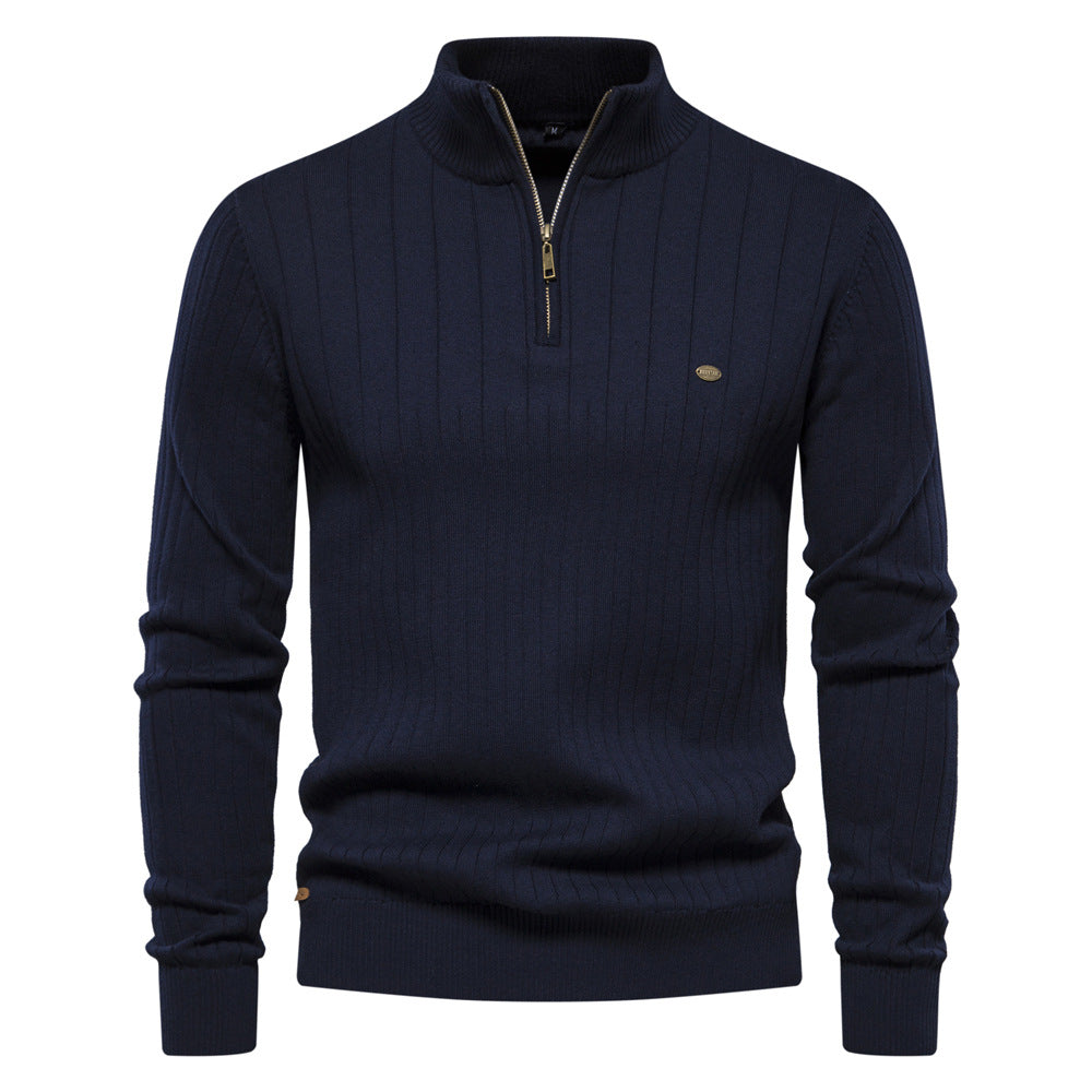 Men's Solid Color Half-Zip Stand Collar Sweater