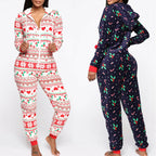2020 Christmas Print Hooded Jumpsuit for Home Wear