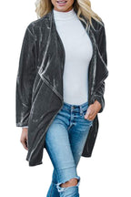 Elegant Casual Gold Velvet Long Trench Coat for Women