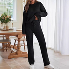Solid Color Women's Round Neck Long Sleeve Trousers Warm Fleece Suit