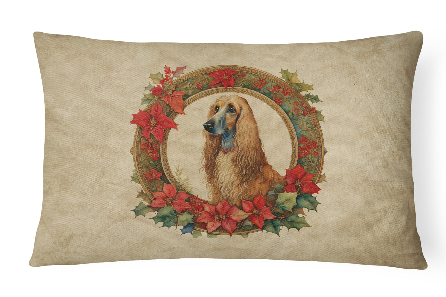 Afghan Hound Christmas Flowers Throw Pillow