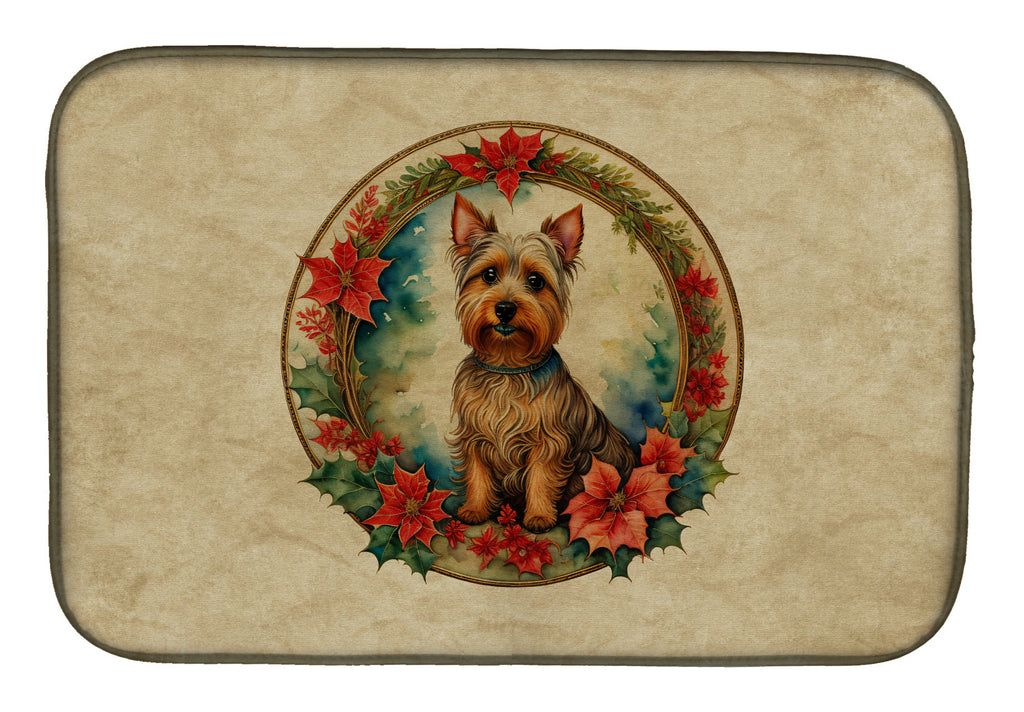 Australian Terrier Christmas Flowers Dish Drying Mat