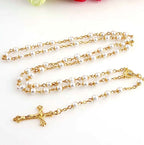 Glass Pearl Rosary Necklace