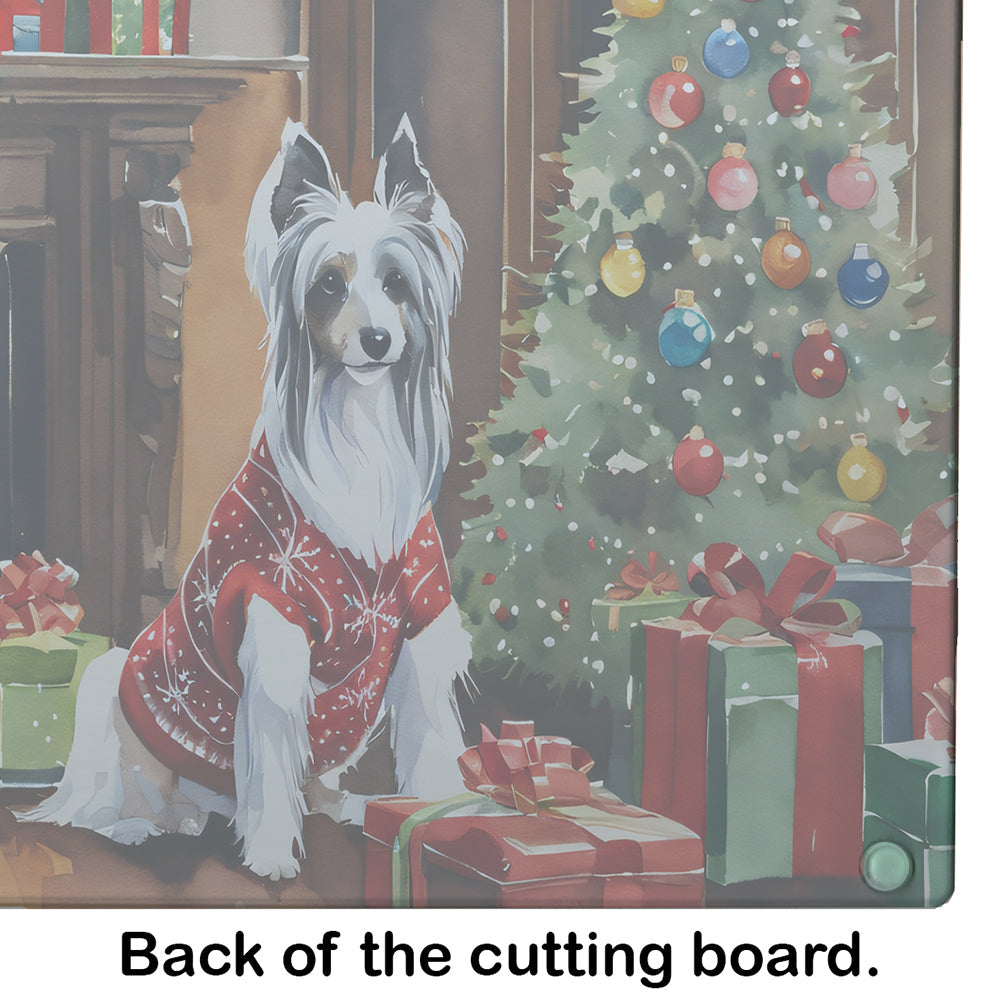 Chinese Crested Cozy Christmas Glass Cutting Board