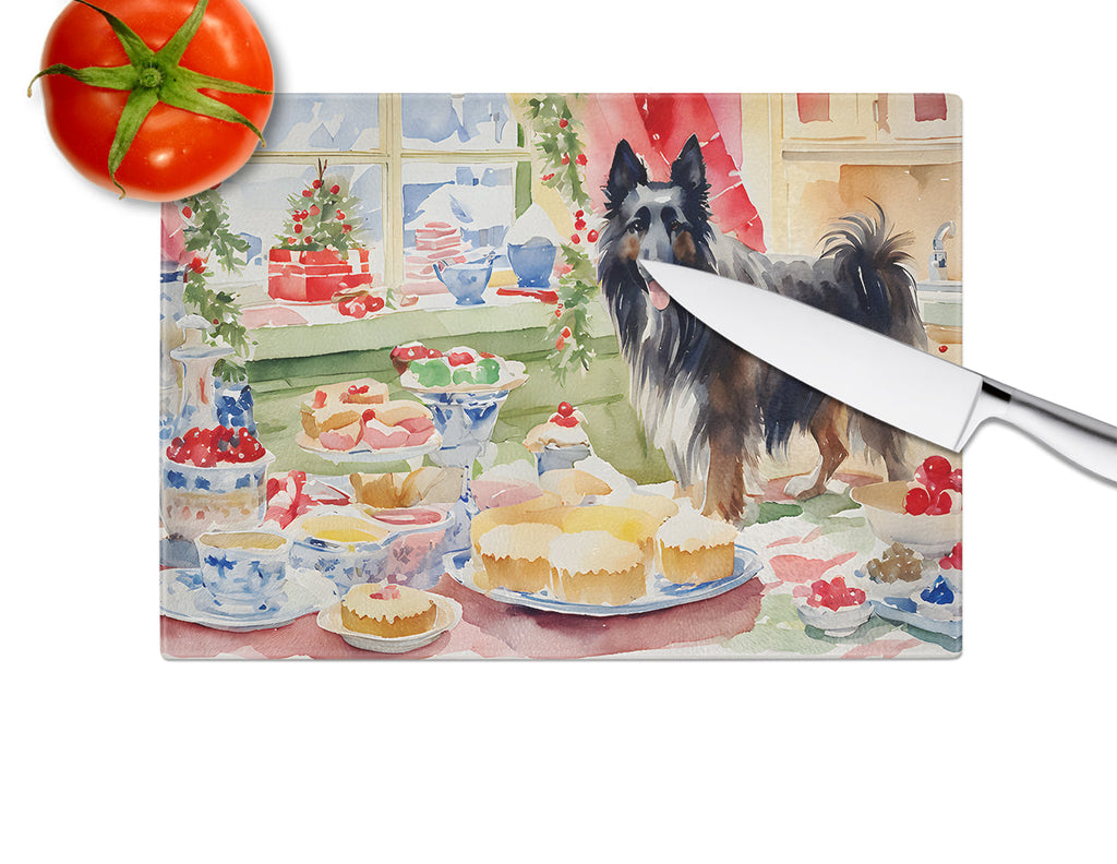 Belgian Sheepdog Christmas Cookies Glass Cutting Board