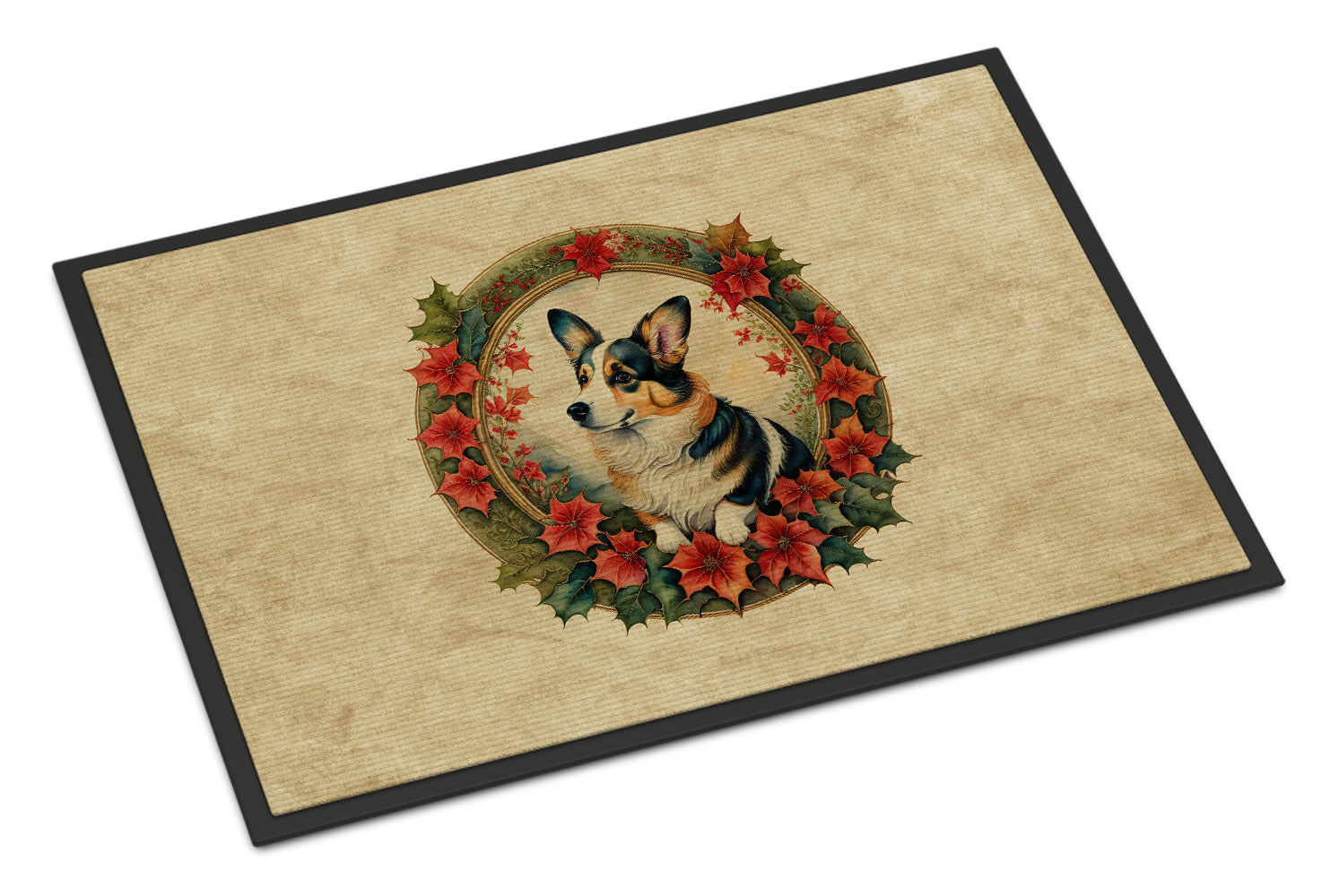 Corgi Christmas Flowers Doormat